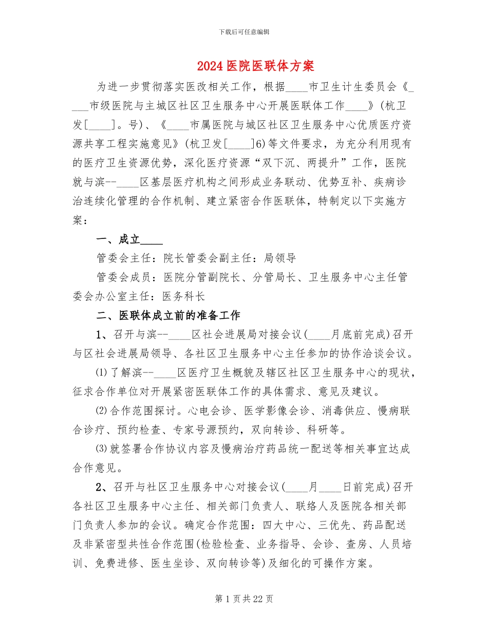 2024医院医联体方案_第1页