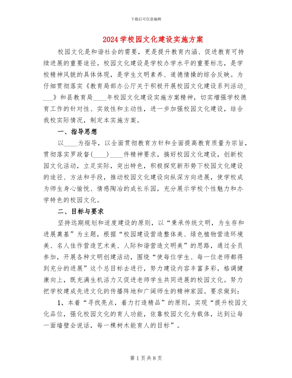2024学校园文化建设实施方案_第1页