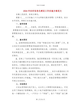 2024市农村信息化建设工作实施方案范文