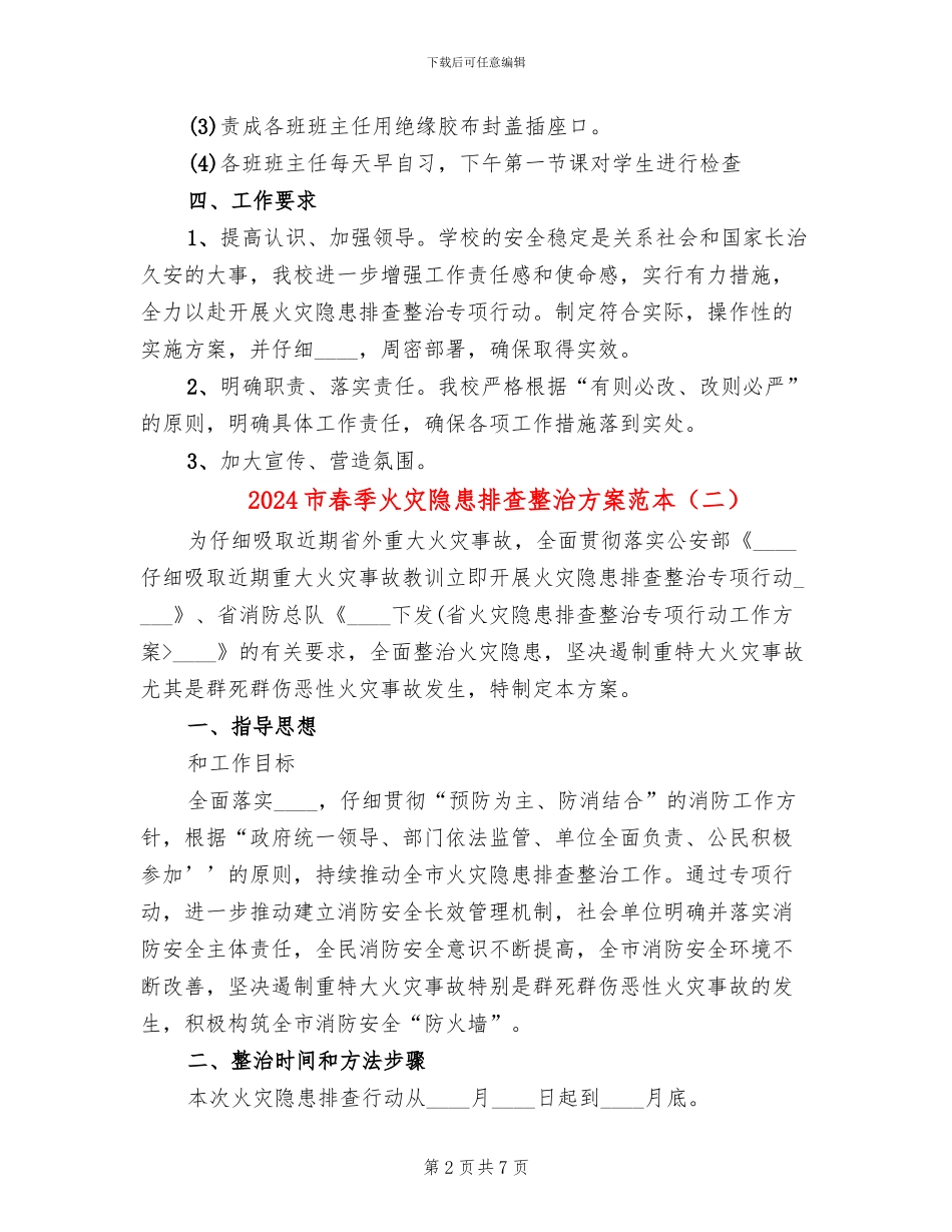 2024市春季火灾隐患排查整治方案范本_第2页