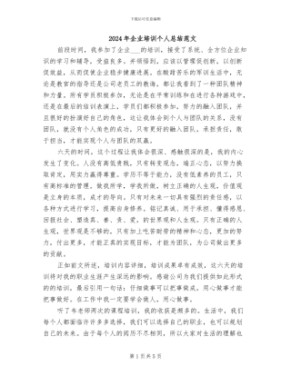 2024年企业培训个人总结范文