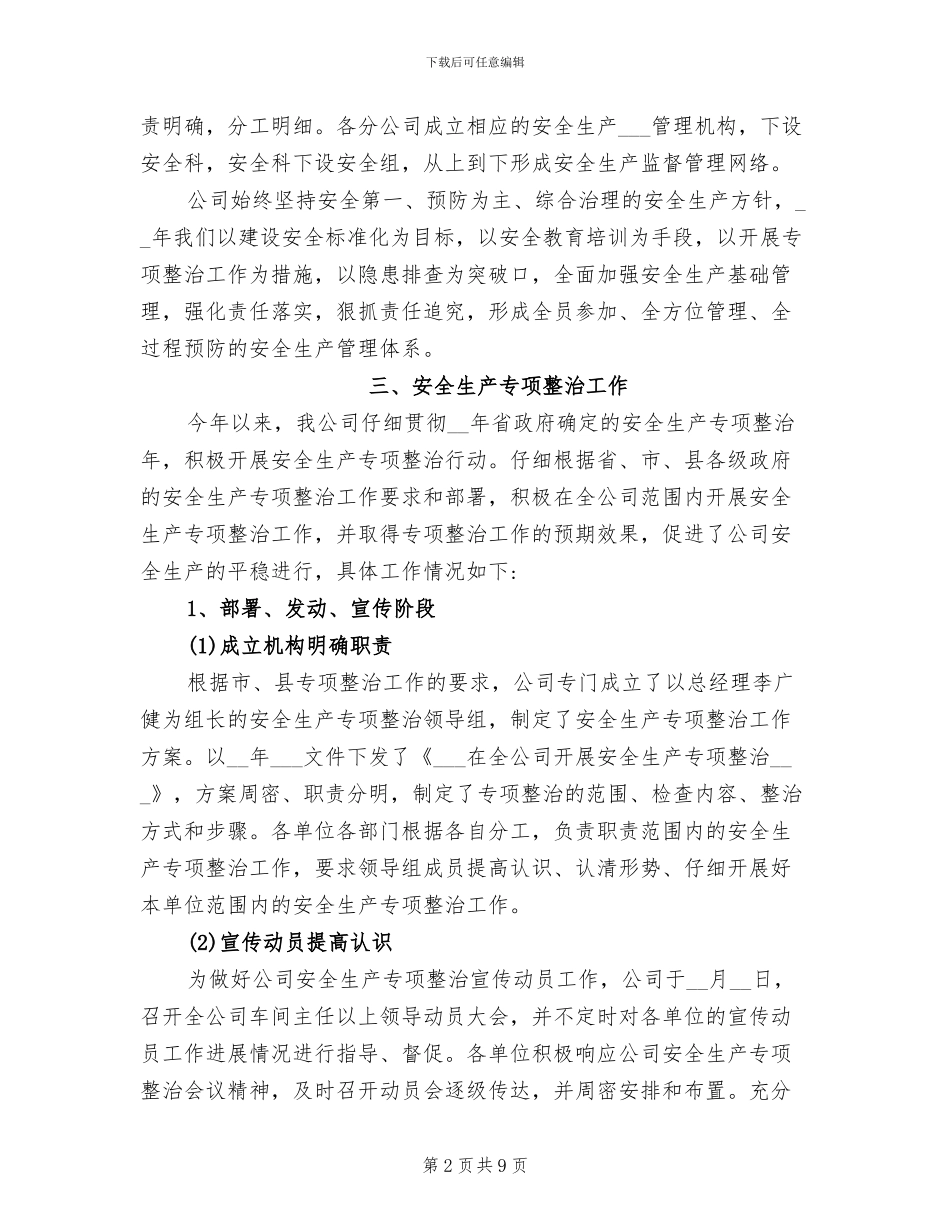 2024年企业安全生产专项整治工作总结_第2页