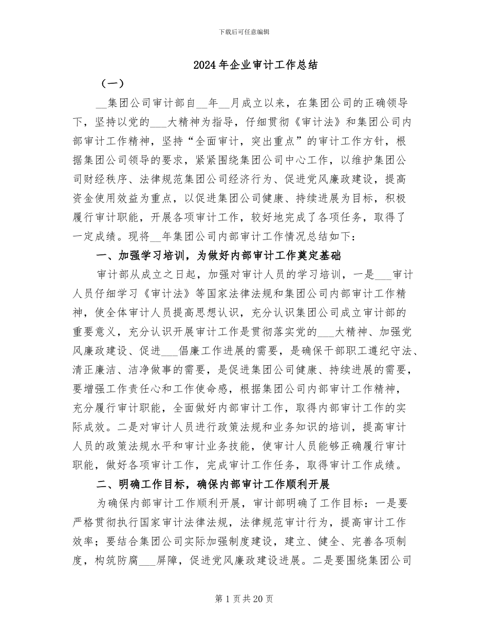 2024年企业审计工作总结_第1页