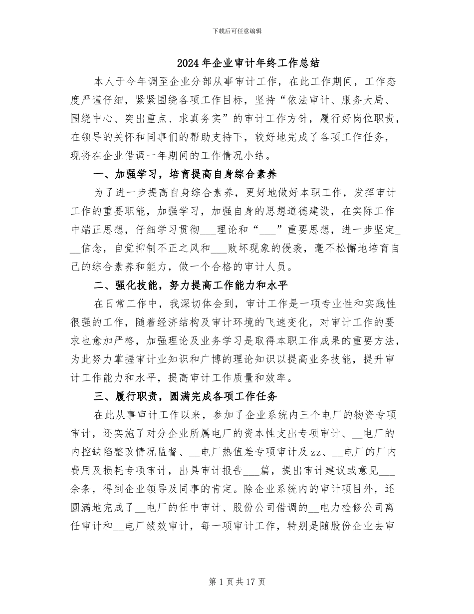 2024年企业审计年终工作总结_第1页