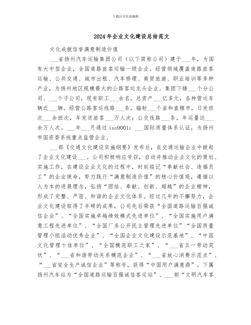 2024年企业文化建设总结范文_第1页