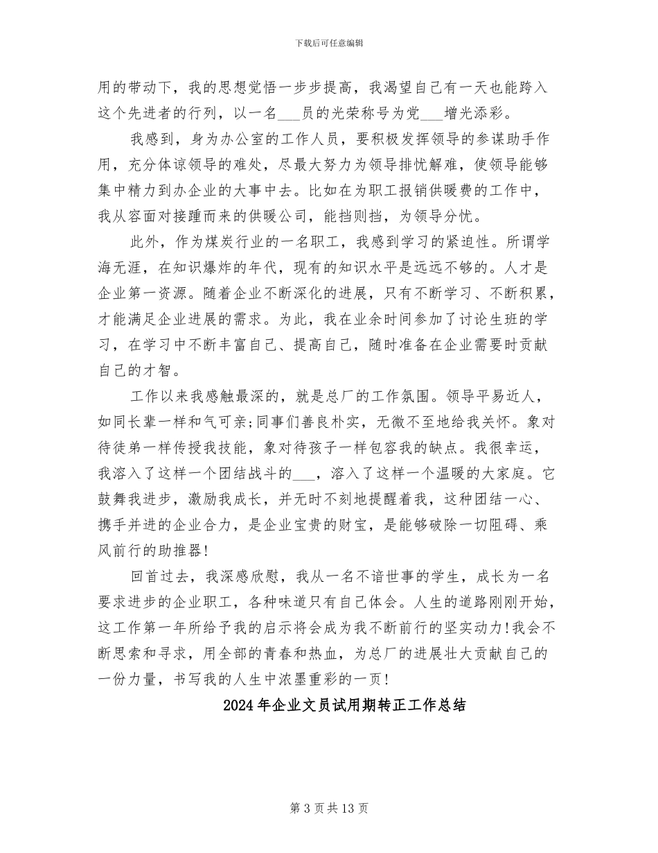 2024年企业文员试用期个人工作总结_第3页