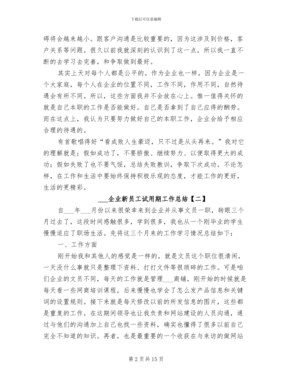 2024年企业新员工试用期工作总结_第2页