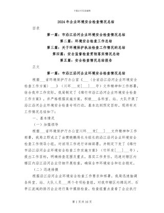 2024年企业环境安全检查情况总结
