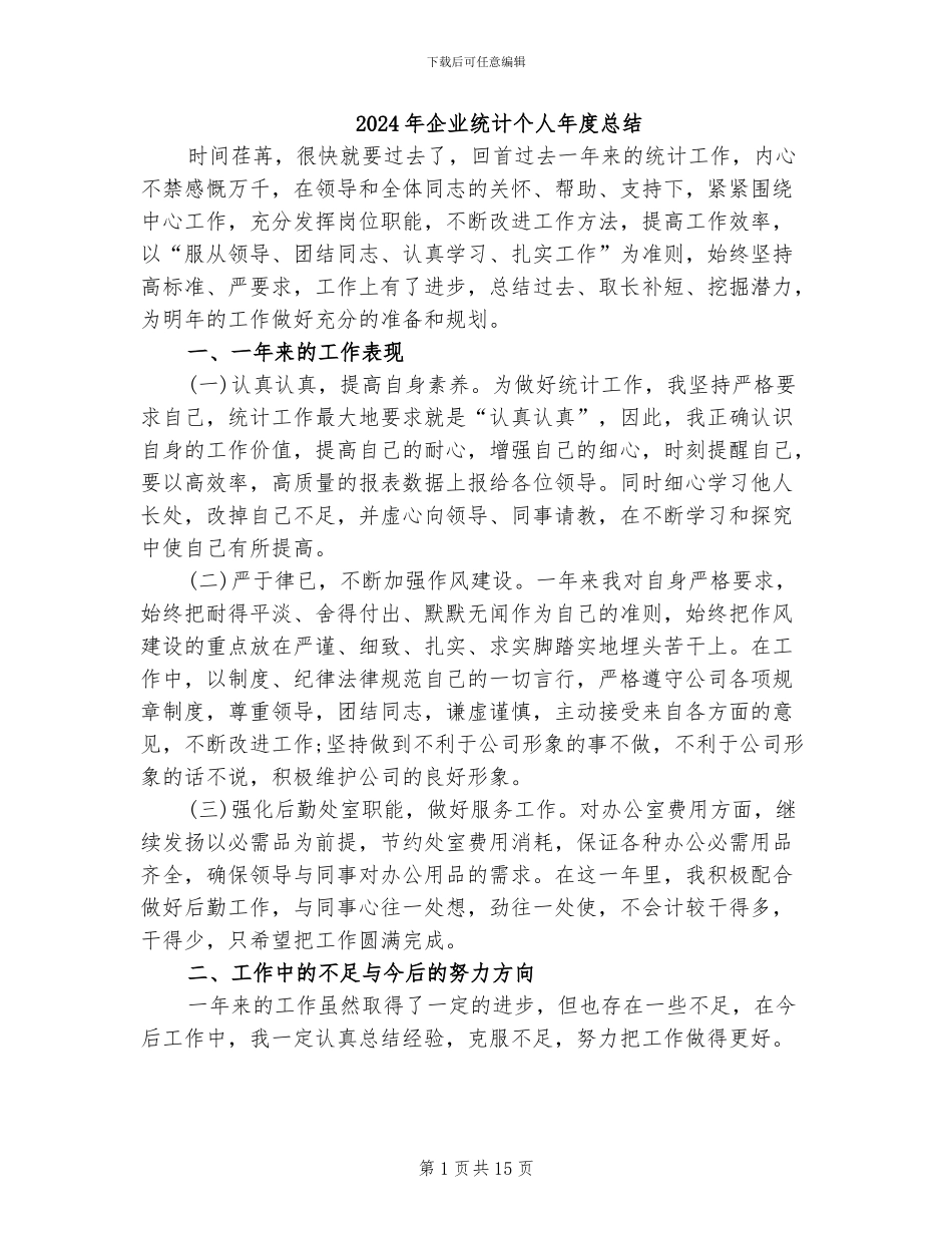 2024年企业统计个人年度总结_第1页