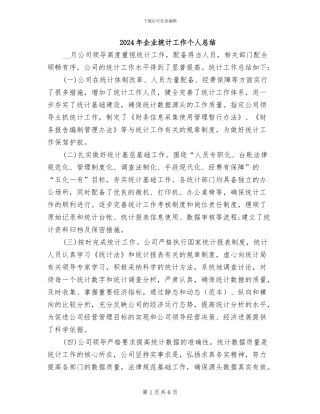 2024年企业统计工作个人总结