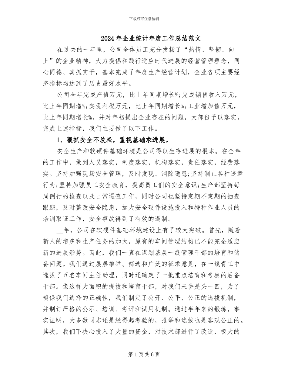 2024年企业统计年度工作总结范文_第1页