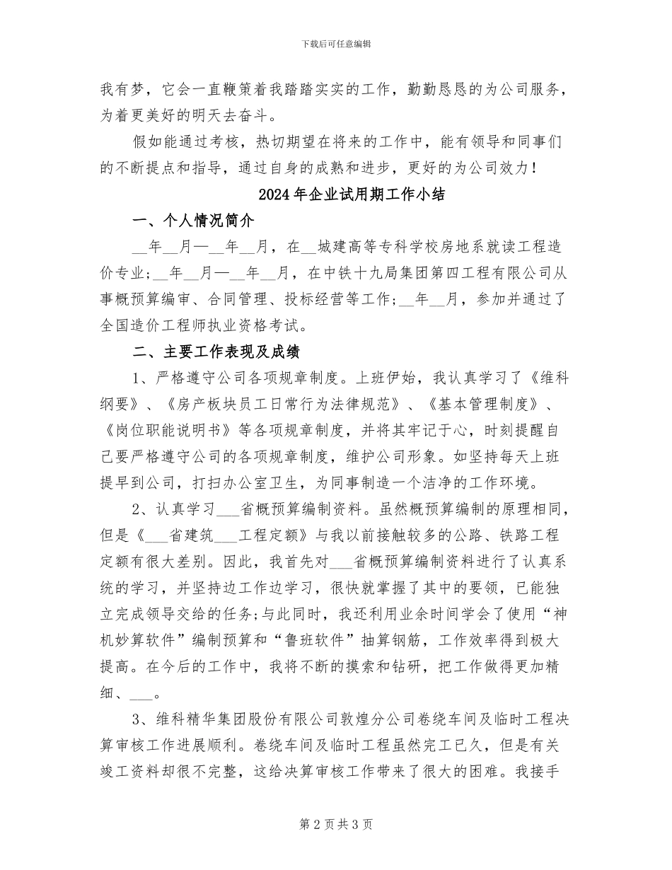2024年企业试用期人员工作总结_第2页