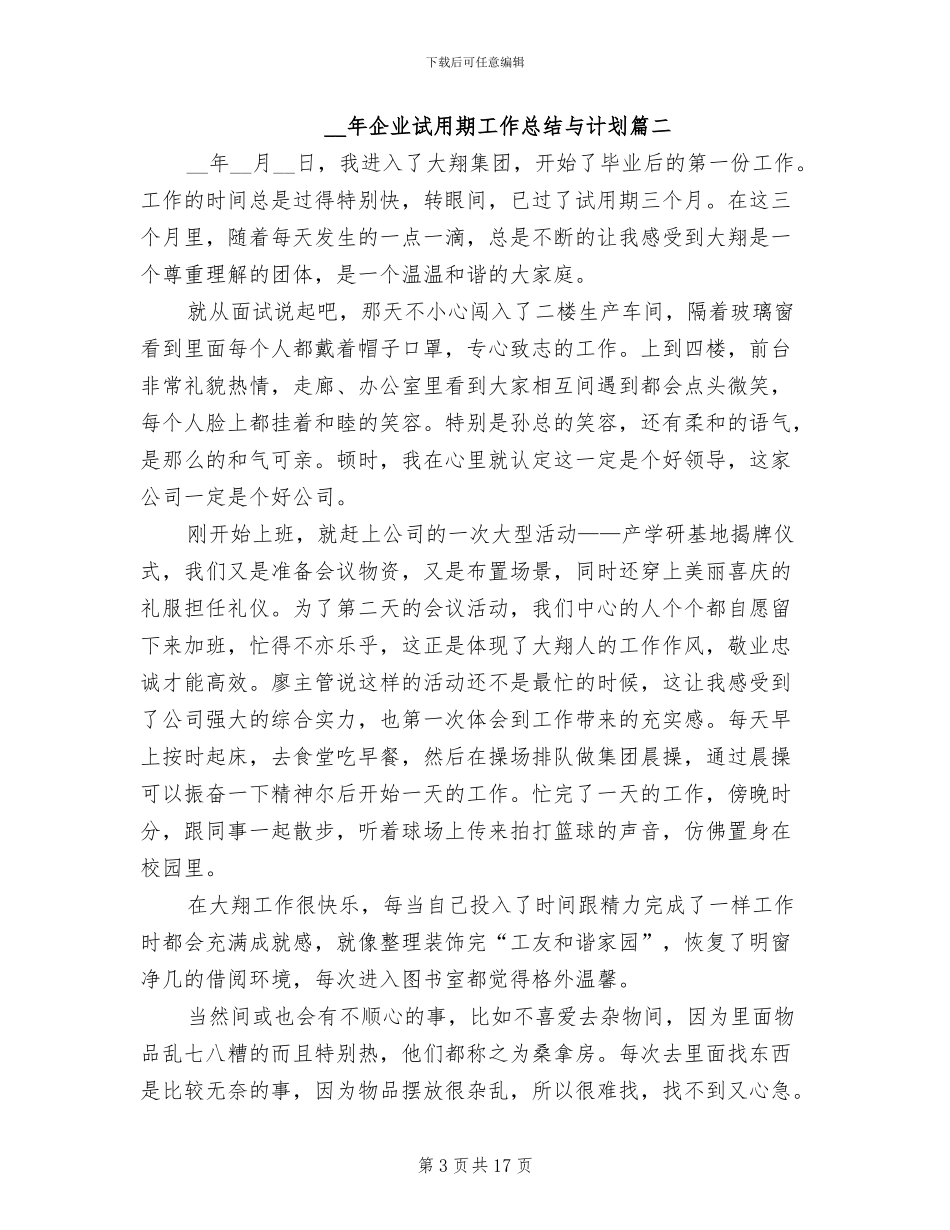 2024年企业试用期工作总结与计划_第3页