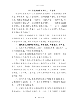 2024年企业预算员的个人工作总结