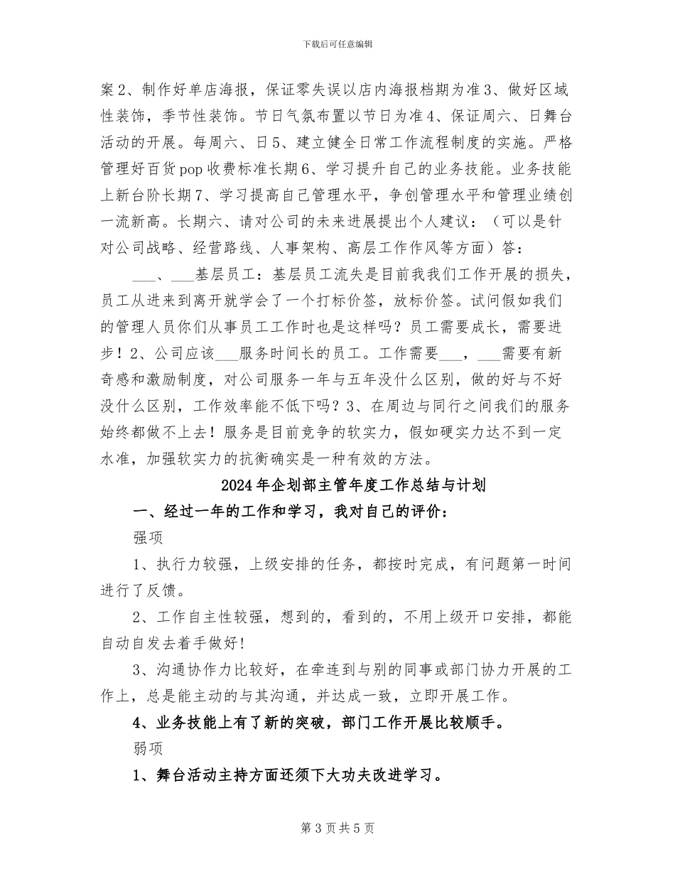 2024年企划部主管年度工作总结_第3页