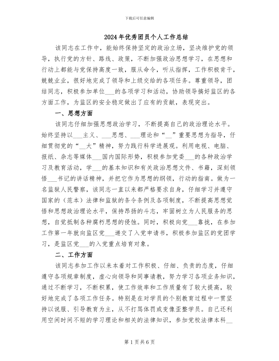 2024年优秀团员个人工作总结_第1页