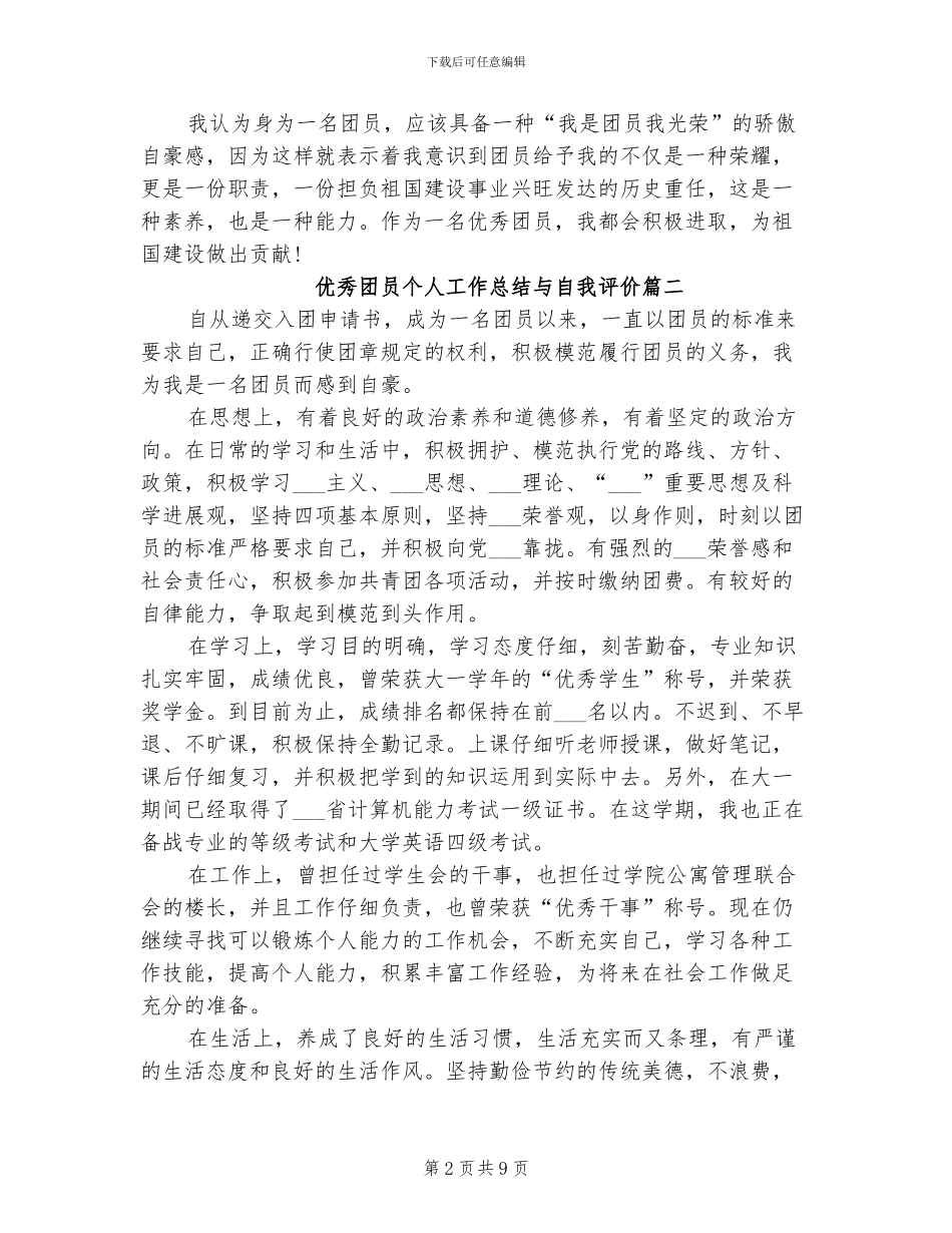 2024年优秀团员个人工作总结与自我评价_第2页