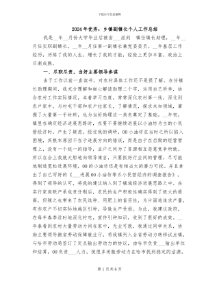 2024年优秀：乡镇副镇长个人工作总结