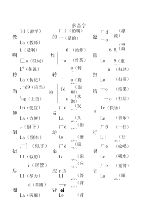 部编二下复习资料(多音字 词语积累 背诵积累)