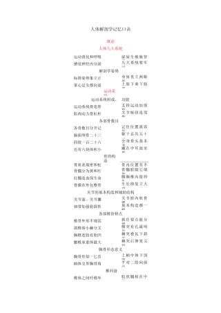 人体解剖学记忆口诀