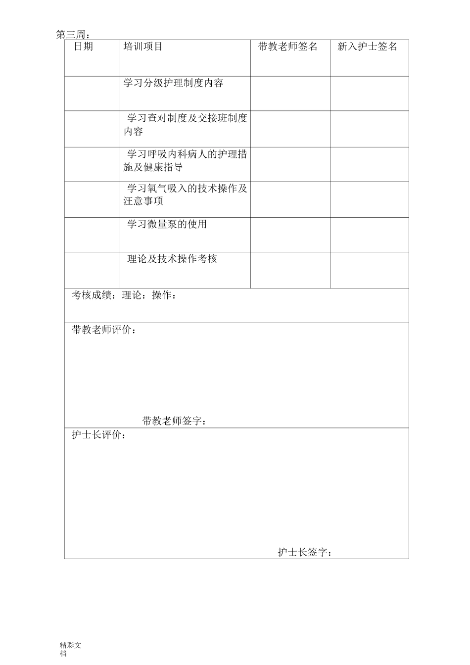 心血管呼吸科新护士培训计划清单(独立)_第3页
