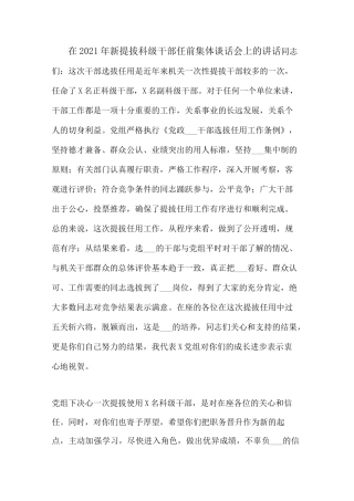 在2021年新提拔科级干部任前集体谈话会上的讲话