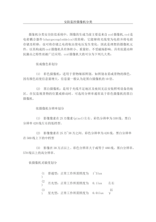 安防监控摄像机分类