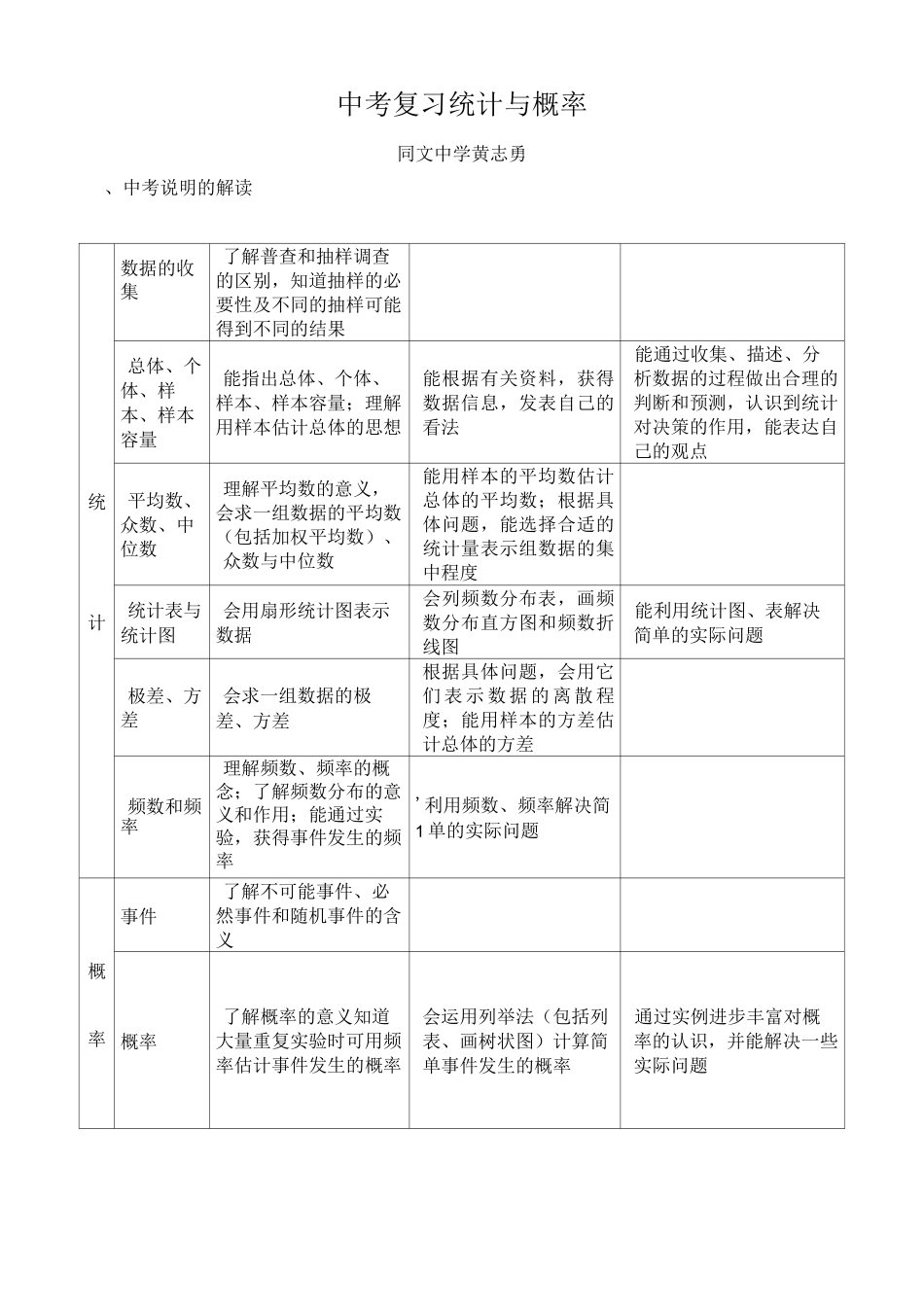 中考复习  统计与概率_第1页