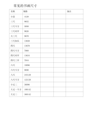 常见的书画尺寸