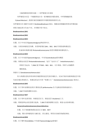 大脑的解剖结构和功能布鲁德曼分区