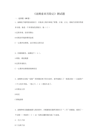 《汤姆索亚历险记》测试题