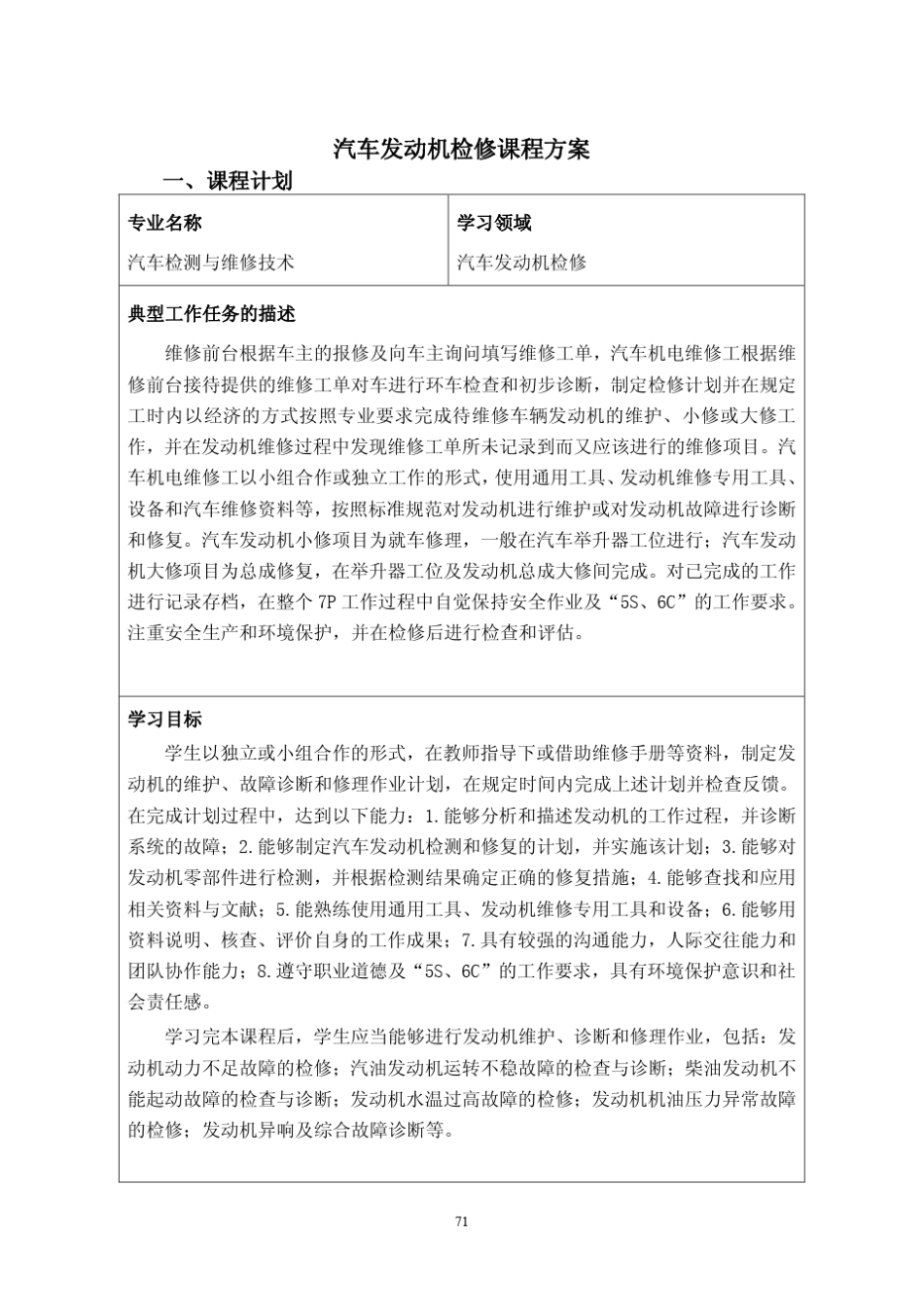 《汽车发动机检修》课程方案_第2页