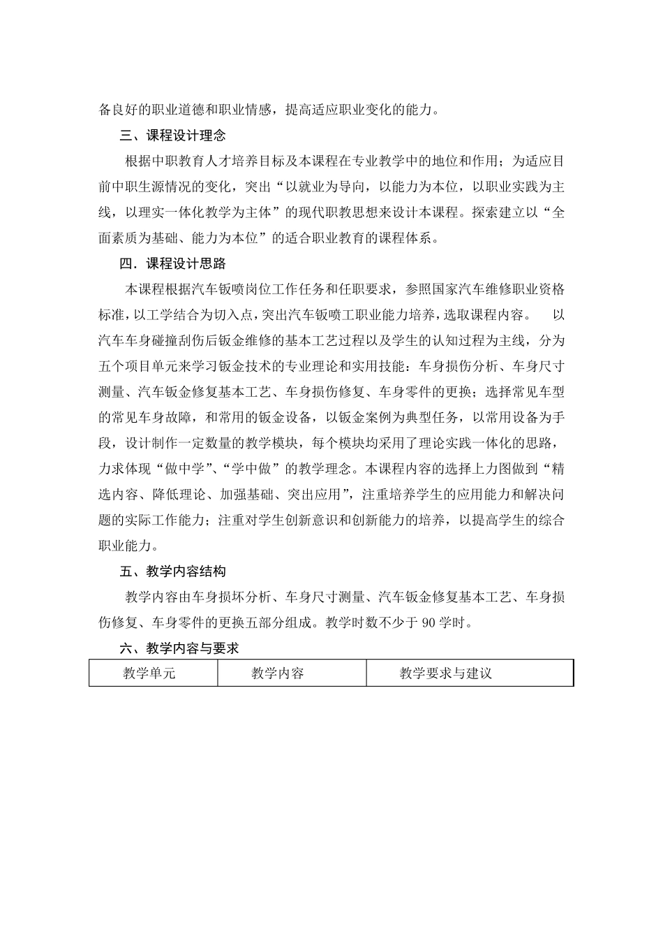 《汽车钣金修复技术》课程标准_第2页