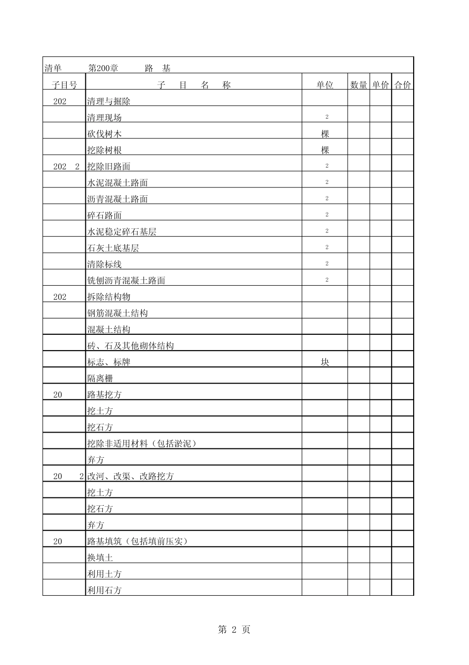 《河南省公路工程标准工程量清单》工程量清单_第2页