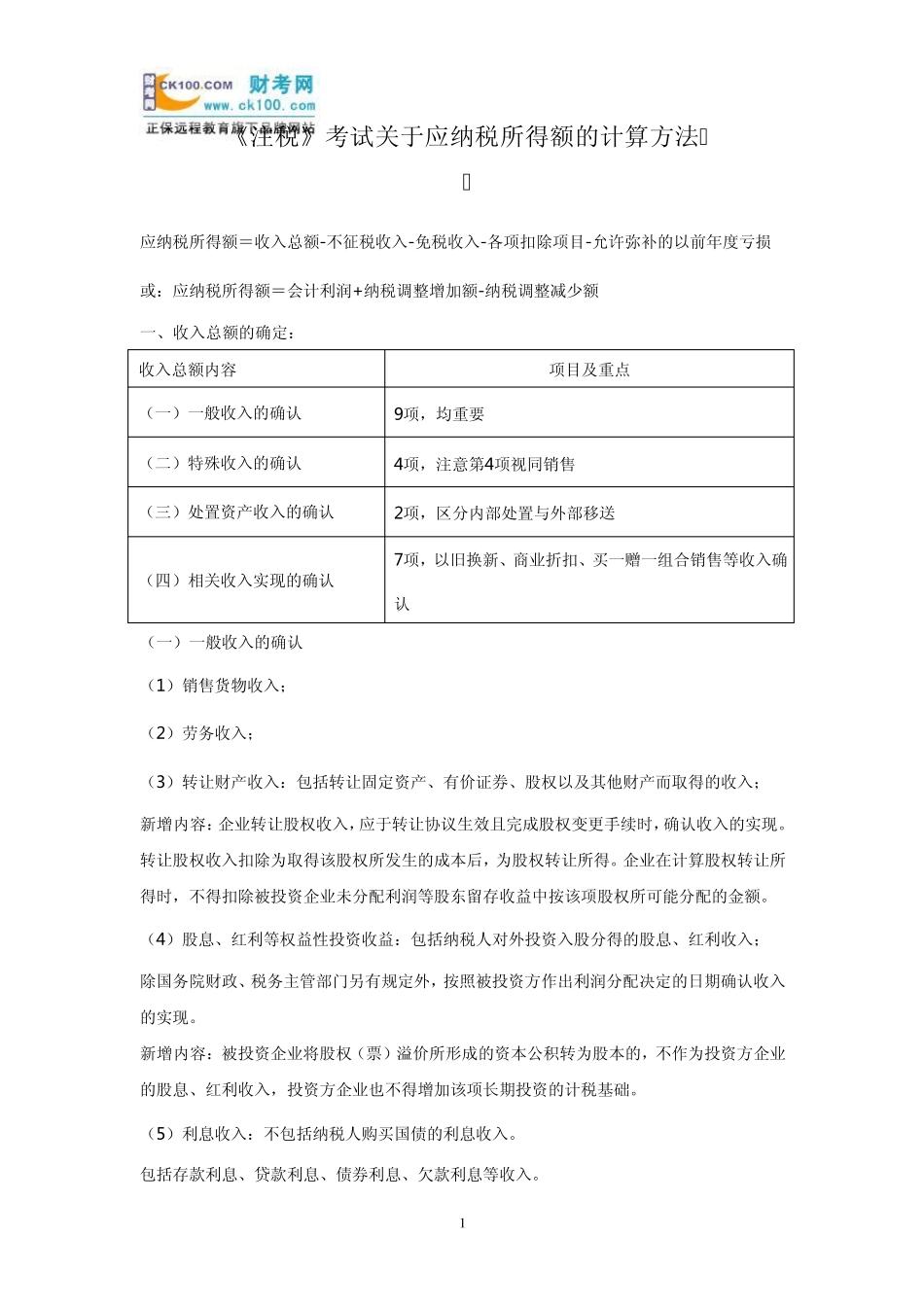 《注税》考试关于应纳税所得额的计算方法_第1页