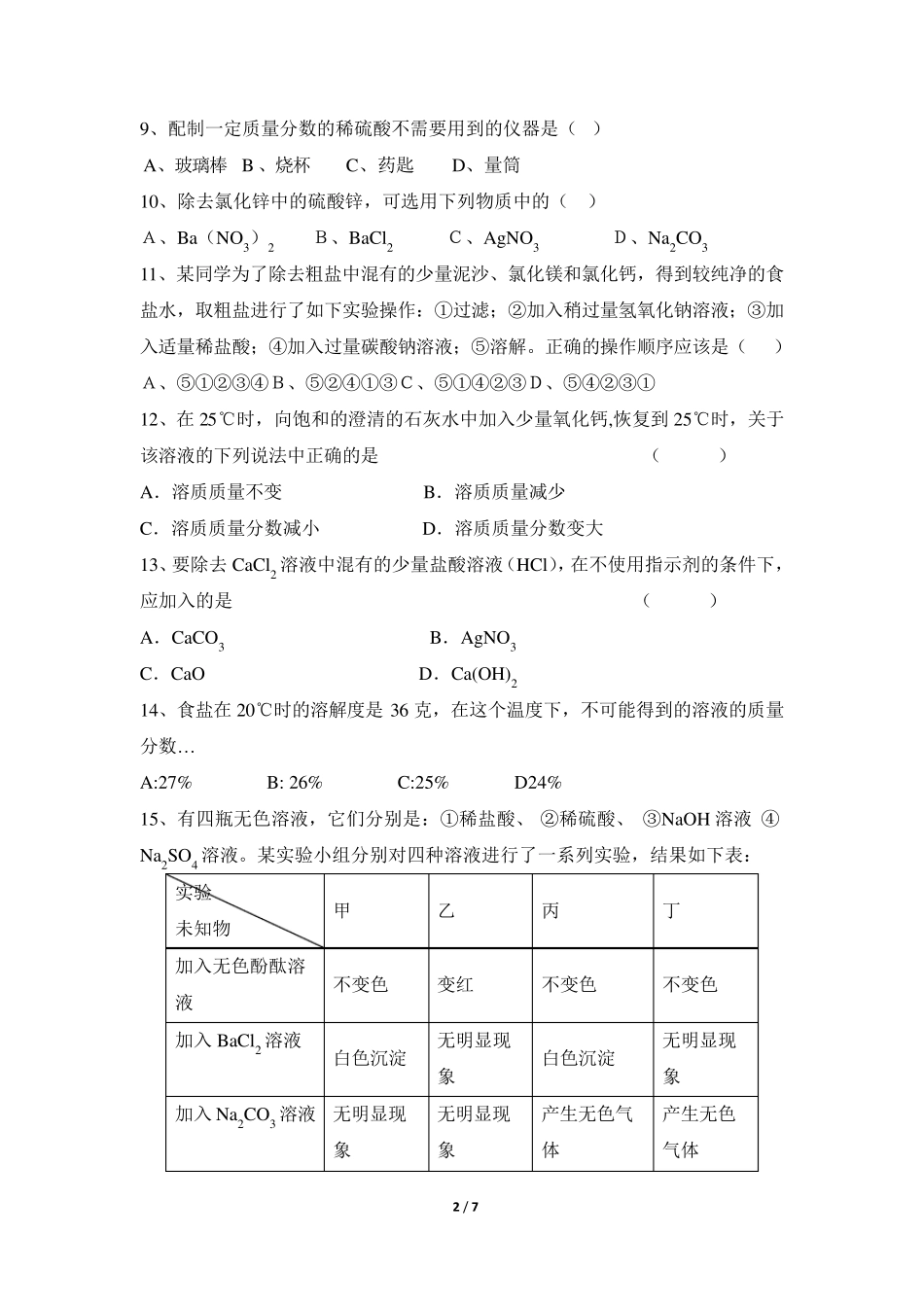 《海水中的化学》单元测试_第2页