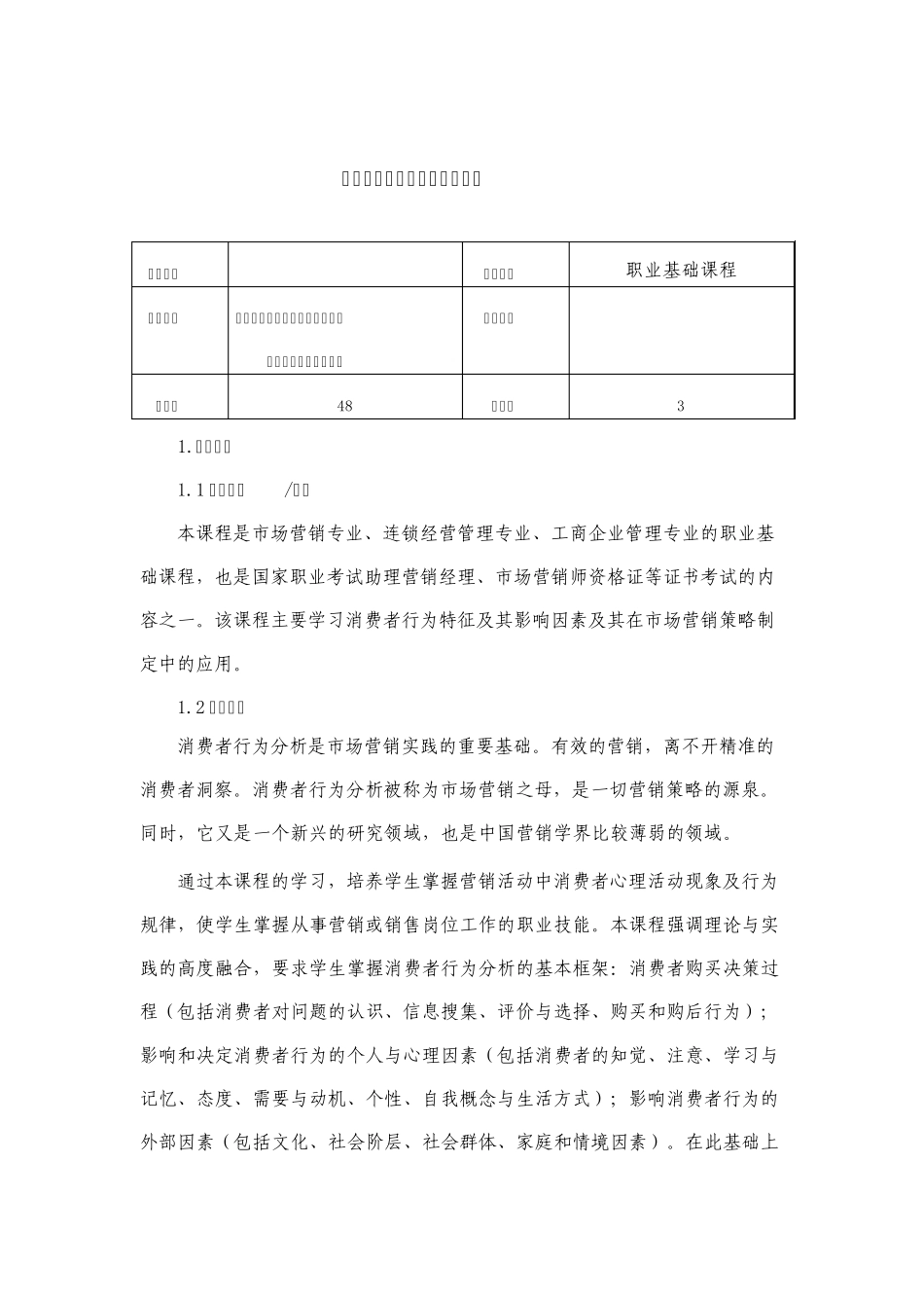 《消费者行为分析》教学标准_第1页