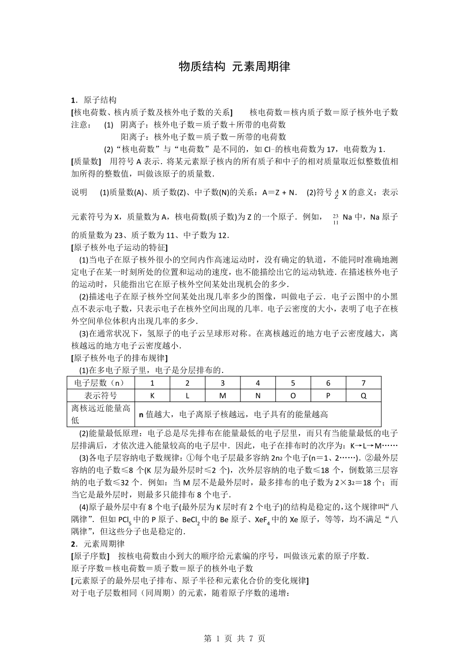 《物质结构_元素周期律》知识点总结_第1页