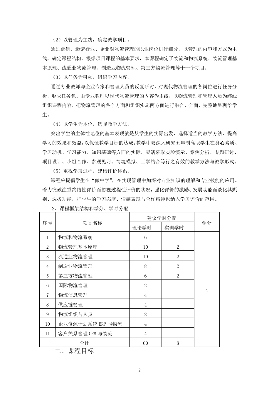 《现代物流管理》课程标准_第2页