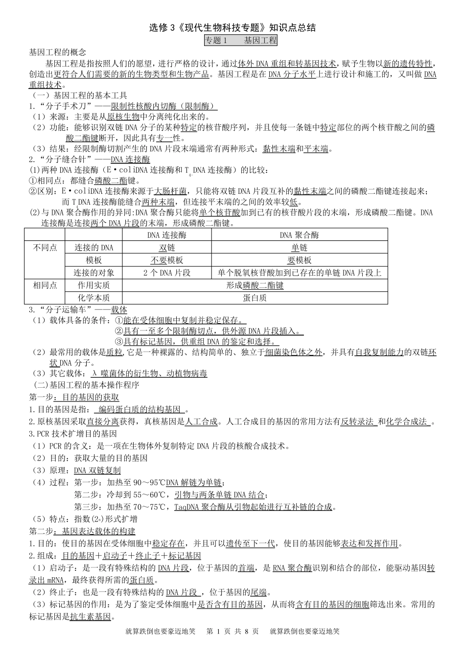 《现代生物科技专题》知识点总结_第1页