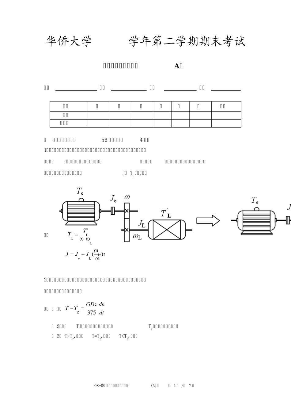 《电力拖动》试卷A_第1页