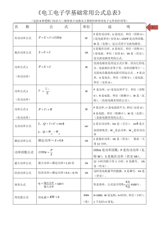 《电工电子学基础常用公式总表》