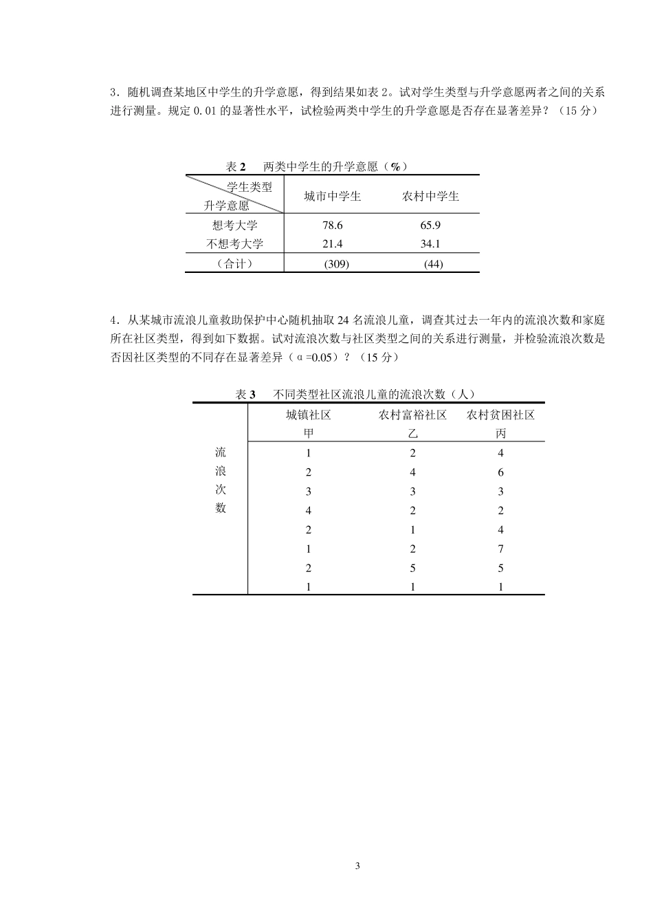 《社会统计学》样题附答案_第3页