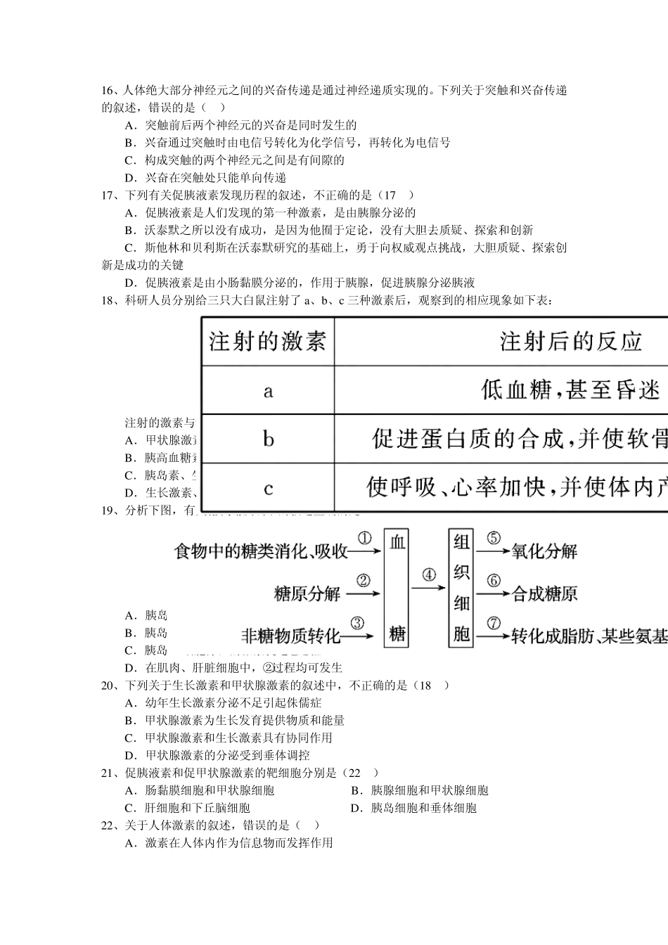 《稳态与环境》第1~2章测试题_第3页