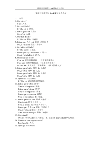 《简明法语教程》1—8课知识点总结