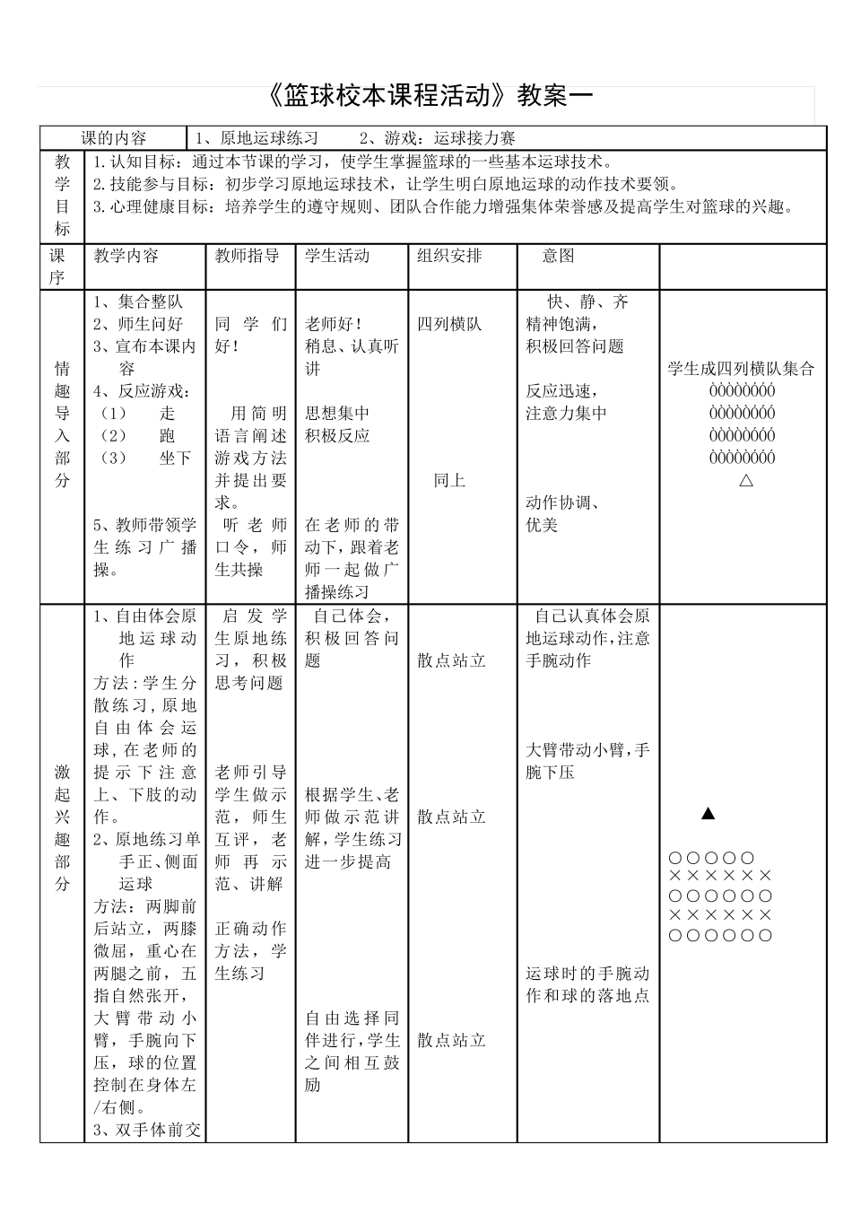 《篮球校本课程活动》教案()_第1页