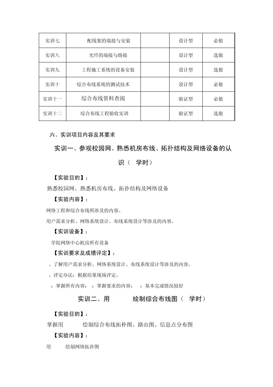 《网络工程与综合布线》课程实训教学大纲_第2页