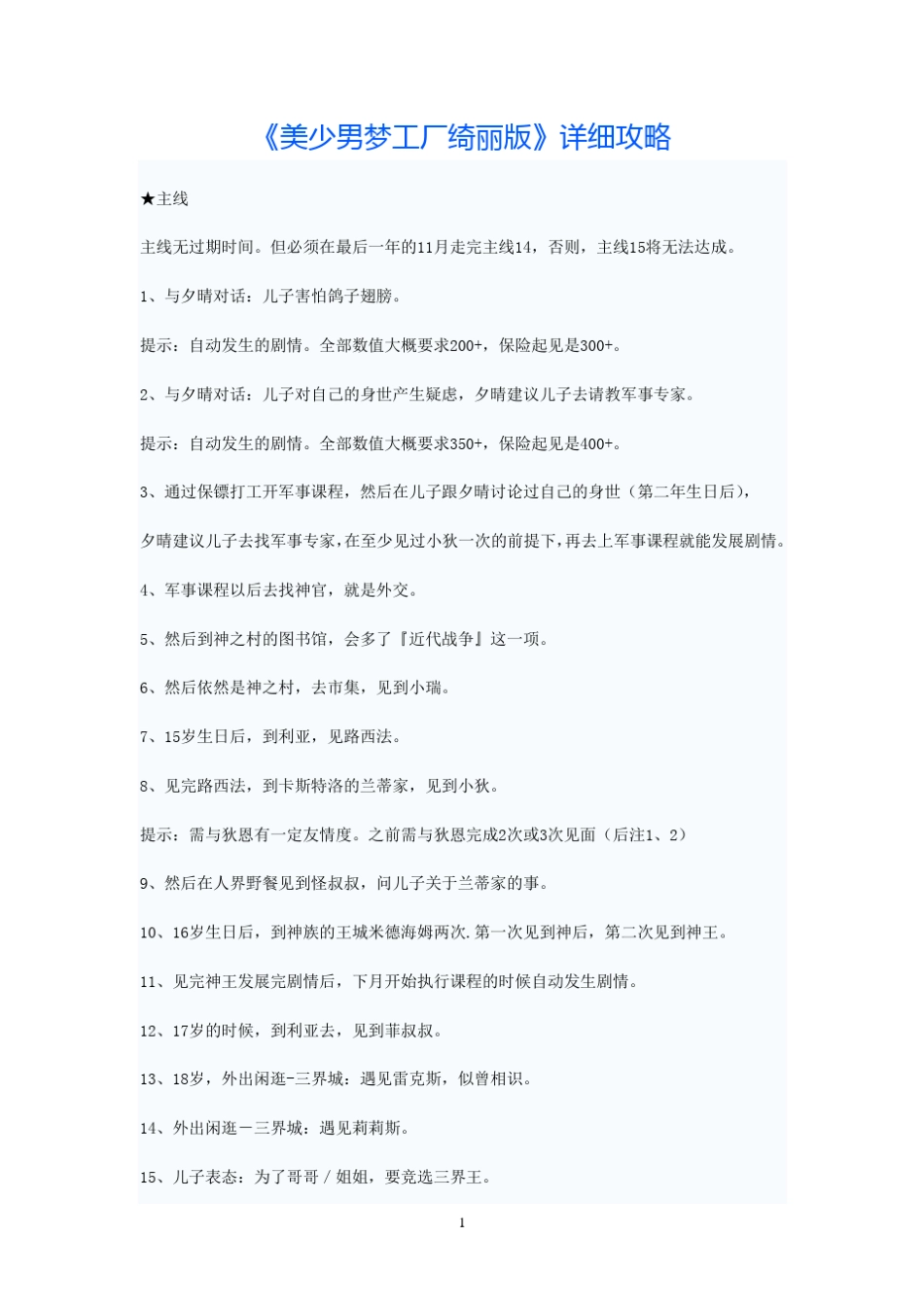 《美少男梦工厂绮丽版》详细攻略_第1页