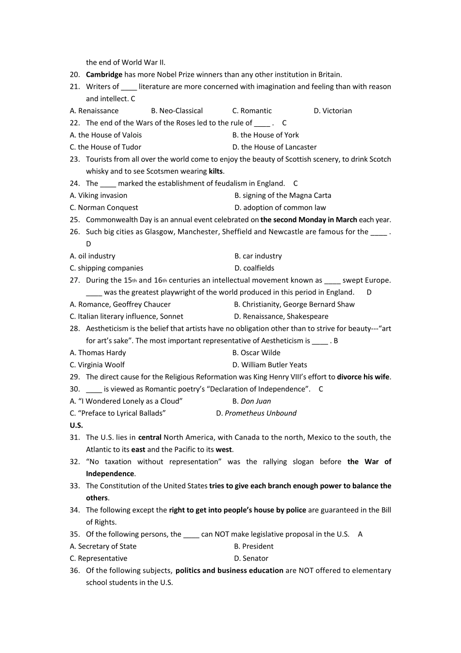 《英语国家概况》期末复习题_第2页