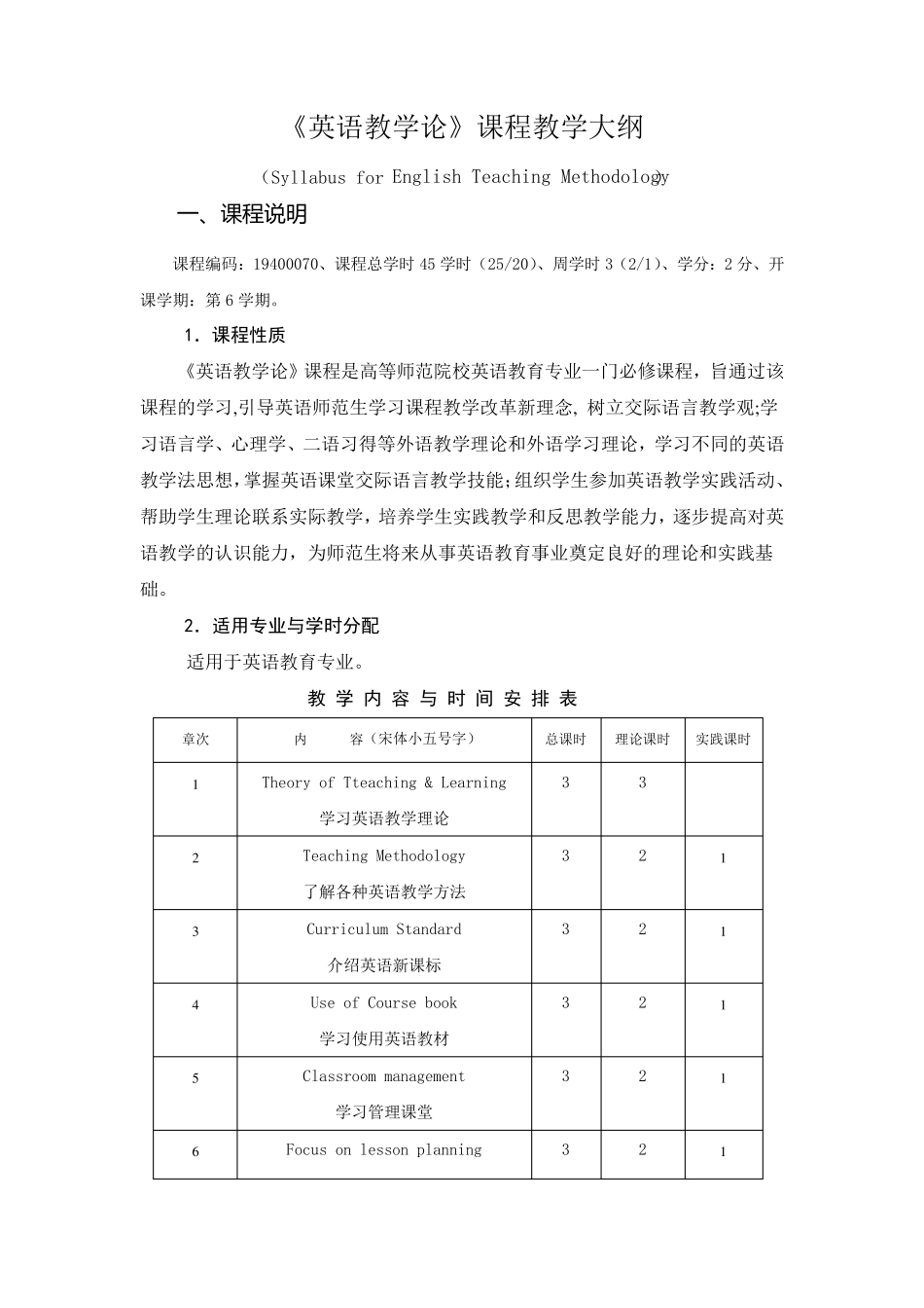 《英语教学论》课程教学大纲_第1页